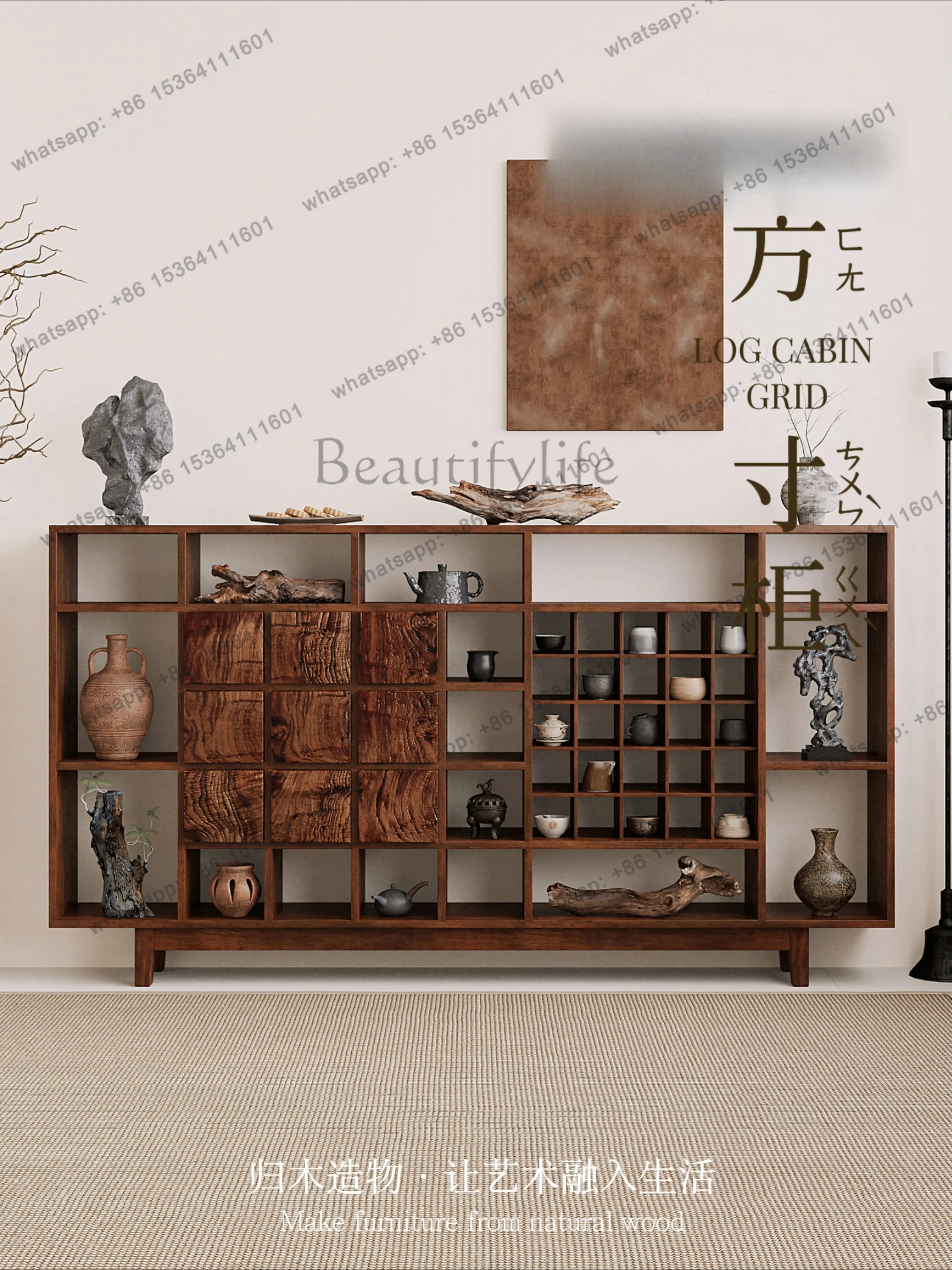

Wabi Sand Wind Solid Wood Tea Cabinet Duobao Pavilion Tea Room Cup Pot Storage Bogu Rack Storage Display