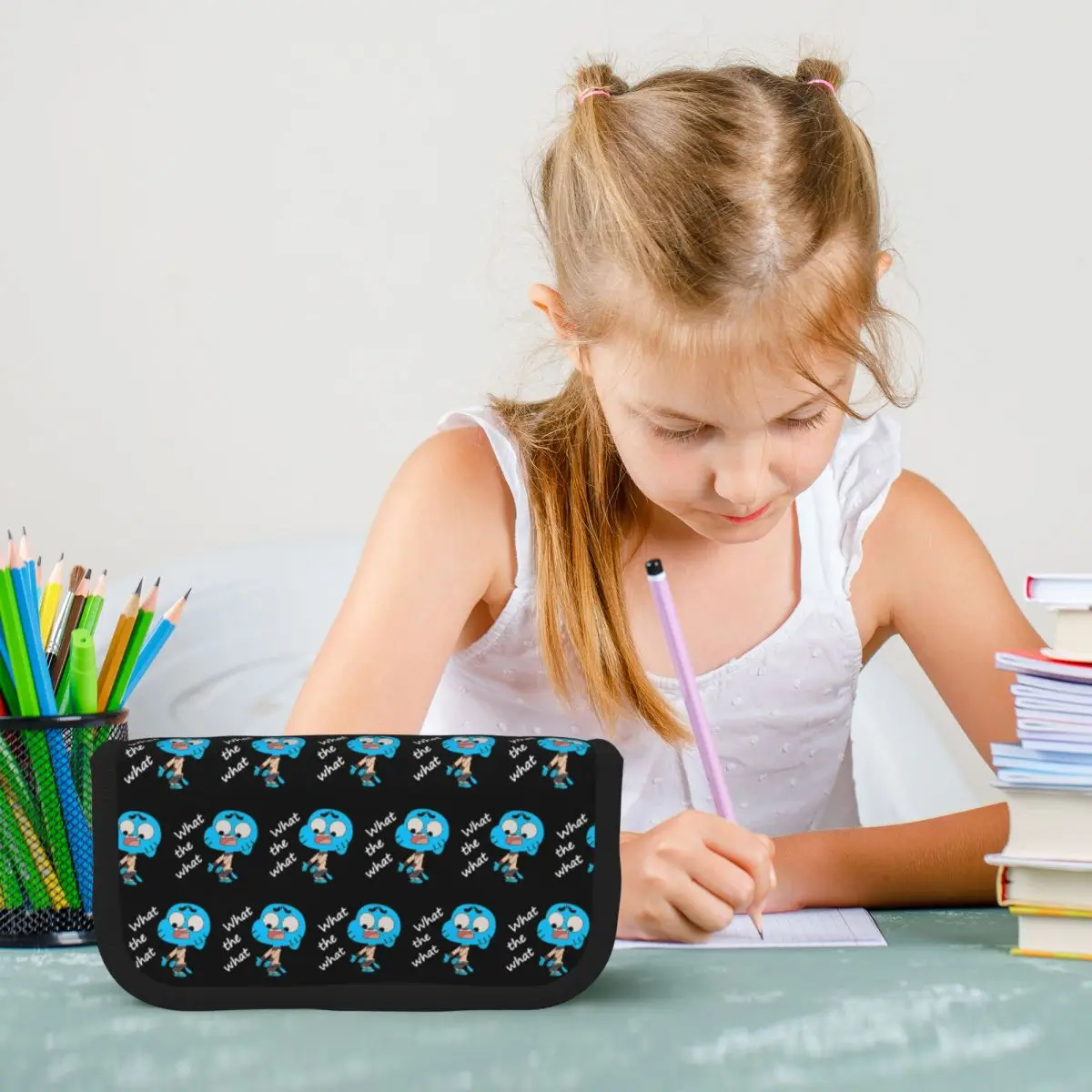 

The Amazing World Of Gumball What The What Pencil Case Pen Holder Large Storage Pen Box Pencil Bag for Students Gifts
