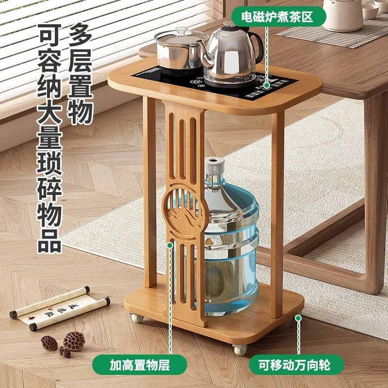 Mobiele kleine salontafel zijkast waterkoker geïntegreerde theekast woonkamer balkon kantoor niet-massief houten theewagen