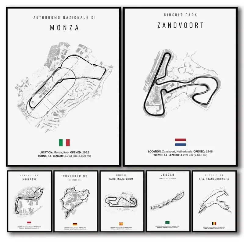Canvas Painting Posters and Prints Wall Art Black And White Vintage Wall Art Formula 1 Imola Monaco Monza Circuit