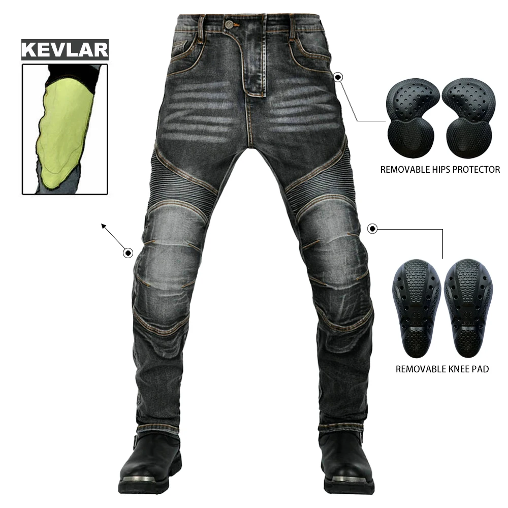 New Retro Men Motorcycle Pants Aramid Black Jeans Protective Gear Riding Touring Motorbike Trousers Motocross Kevlar In Knee Pad