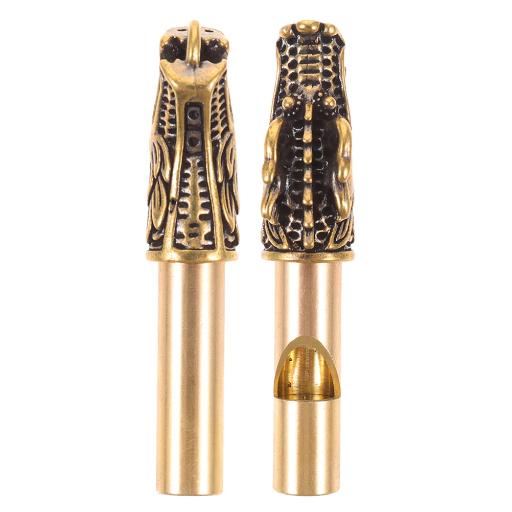 

2pcs Retro Copper Whistle Keychain Loud Sound Mini Pendant Outdoor Camping Survival Emergency Instrument Accessories
