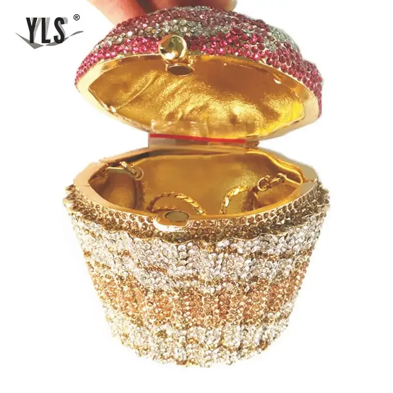 Ladies\' Mini Paper Cup Cake Handbag Evening Package Luxury Crystal Bridal Handbag Fashion Cocktail Party Diamond Handbag