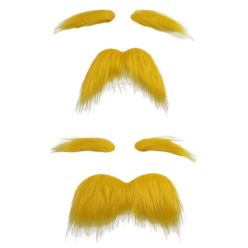 Fake Beards Mustache and Eyebrows Set, Yellow Mustaches Eyebrows Adhesive Beard for Kid Adult Halloween Christmas Dropsale