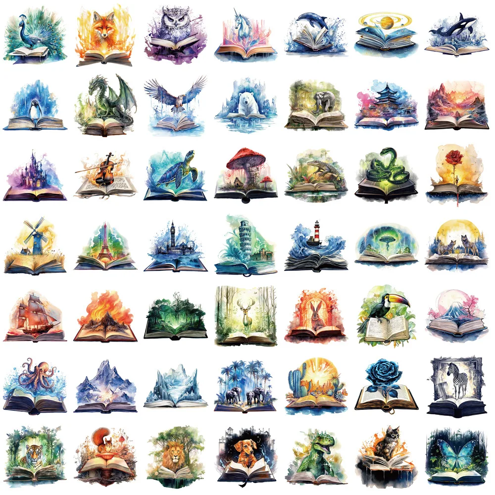 50Pcs The World in Books Stickers Pack for Kids Teens Boys Girls, Waterproof Vinyl Stickers for Water Bottle Laptop Phone