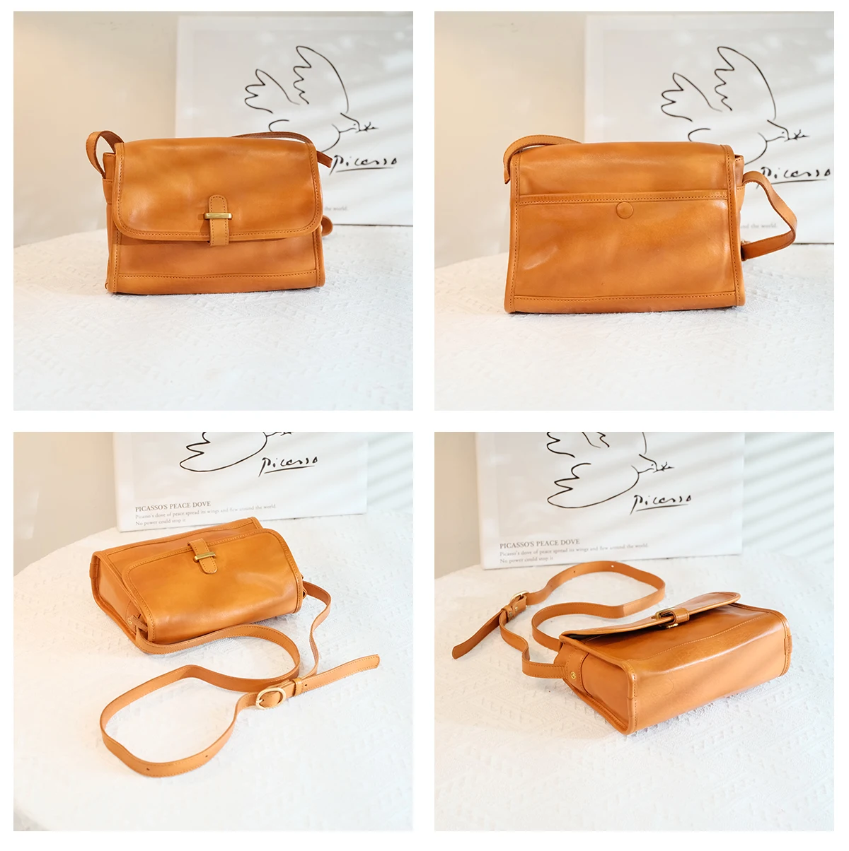 Vintage casual handmade genuine leather women's commuter crossbody bag outdoor daily travel work cow leather shoulder bag