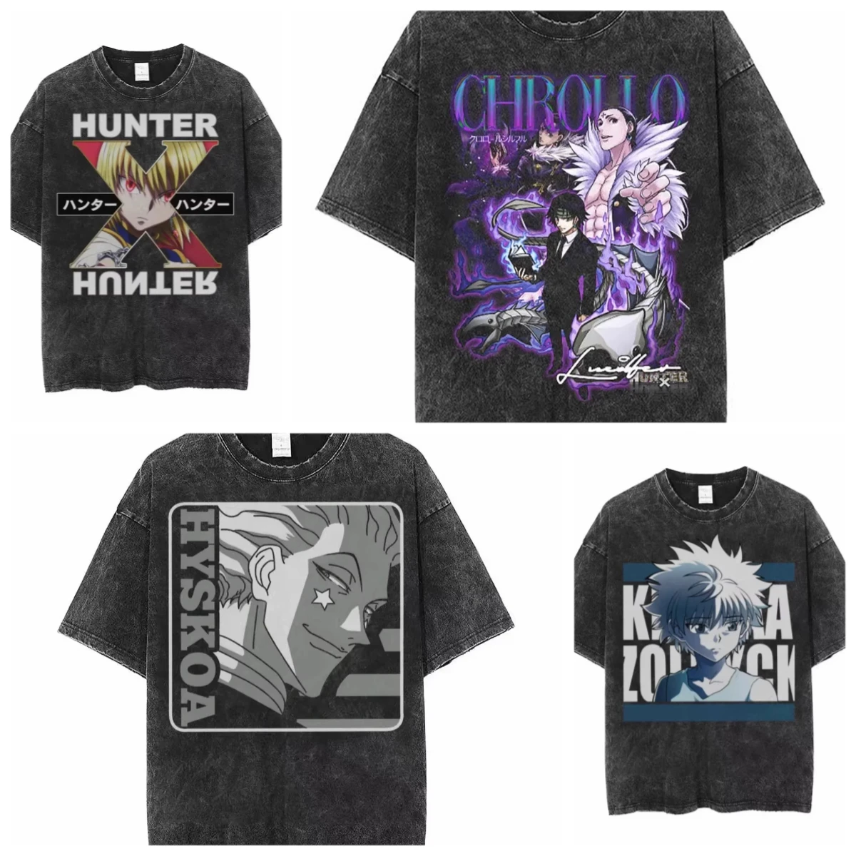 

2025 Hot Y2K Summer New Anime Full-time Hunter X Hunter Retro Do Old Summer Cotton Wash Short Sleeve T-shirt Men and Women
