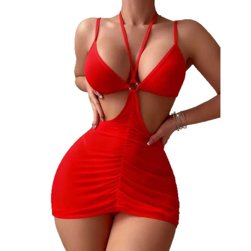 Transparente Sexy Dessous Damenunterwäsche Verführerische Nachtwäsche Spitzen-Babydoll-Kleid Höschen Pyjama-Set Erwachsenen-Nachthemd für Frauen