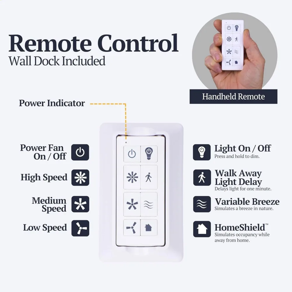 مروحة سقف ذكية حديثة مقاس 52 بوصة من Prominence Home Enoki مع ضوء، وجهاز تحكم عن بعد، وخيارات تركيب مزدوجة، وشفرات نهائية مزدوجة، وشركة
