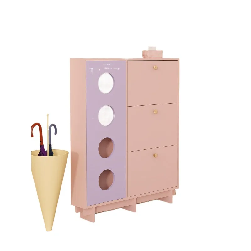 

Entrance tipping bucket shoe cabinet dopamine home storage foyer solid wood creativity