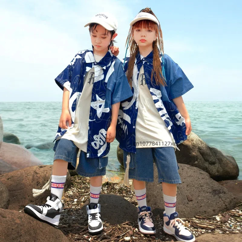 Costumes de danse de rue pour enfants, ensembles chemises et jeans cool et beaux pour garçons et filles, Costumes de danse hip-hop pour enfants