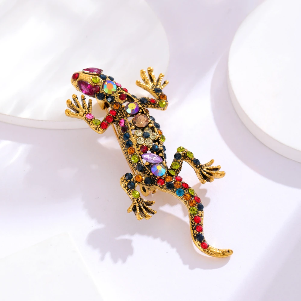 Vintage Crystal Gecko Brooches For Women Men Beauty Multicolor Rhinestone Lizard Casual Brooch Pin Party Birthday Gifts