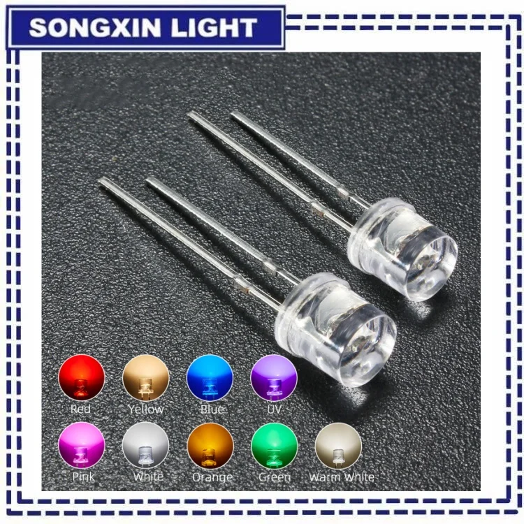 100Pcs 5mm Flat Top LED Diode 9 Colors Lights Bright Bulb Lamps Electronics Components Indicator Light Emitting Diodes