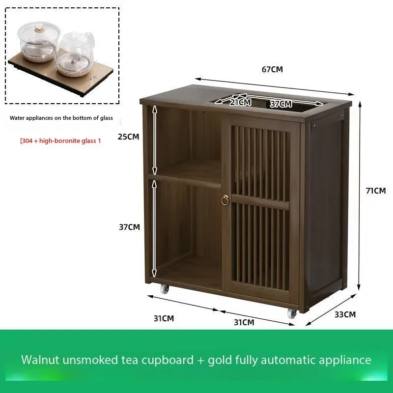 Wholesale Multifunctional Chinese Style Solid Wood Tea Cabinet With Boiler Kettle Office Living Room Storage Cabinet With Wheels