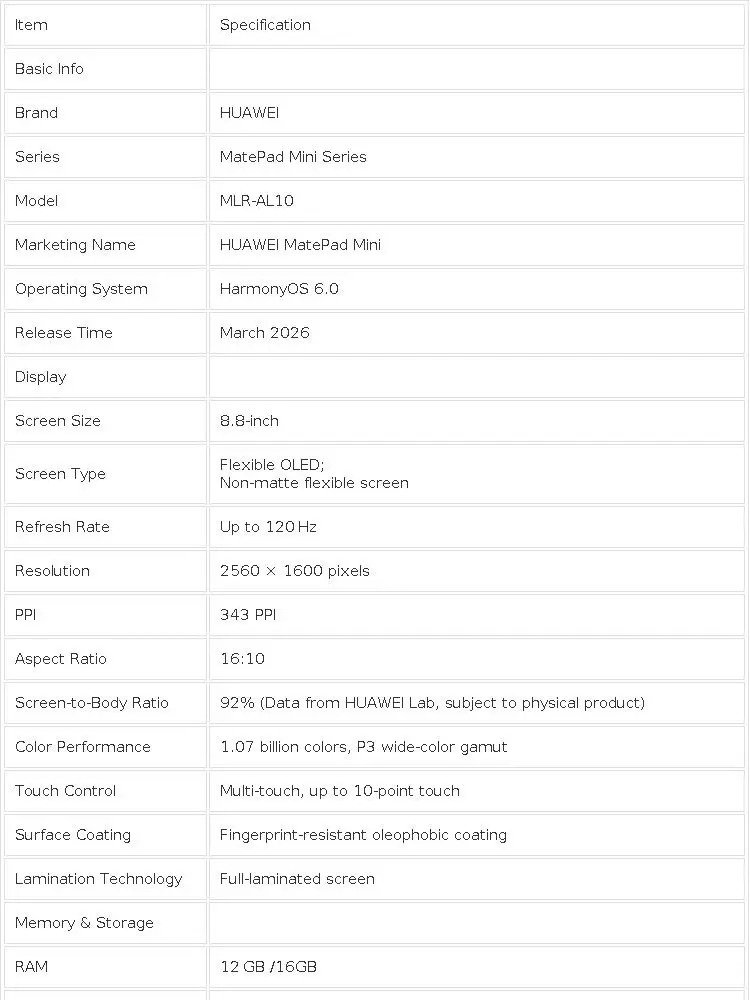 2025 HUAWEI TabletMatePad Mini LTE/WiFi 7 8.8-inch CPU Kirin 9010 Harmony OS 6 OLED 2.5K 120Hz 12GB 256GB/512GB MLR-AL10