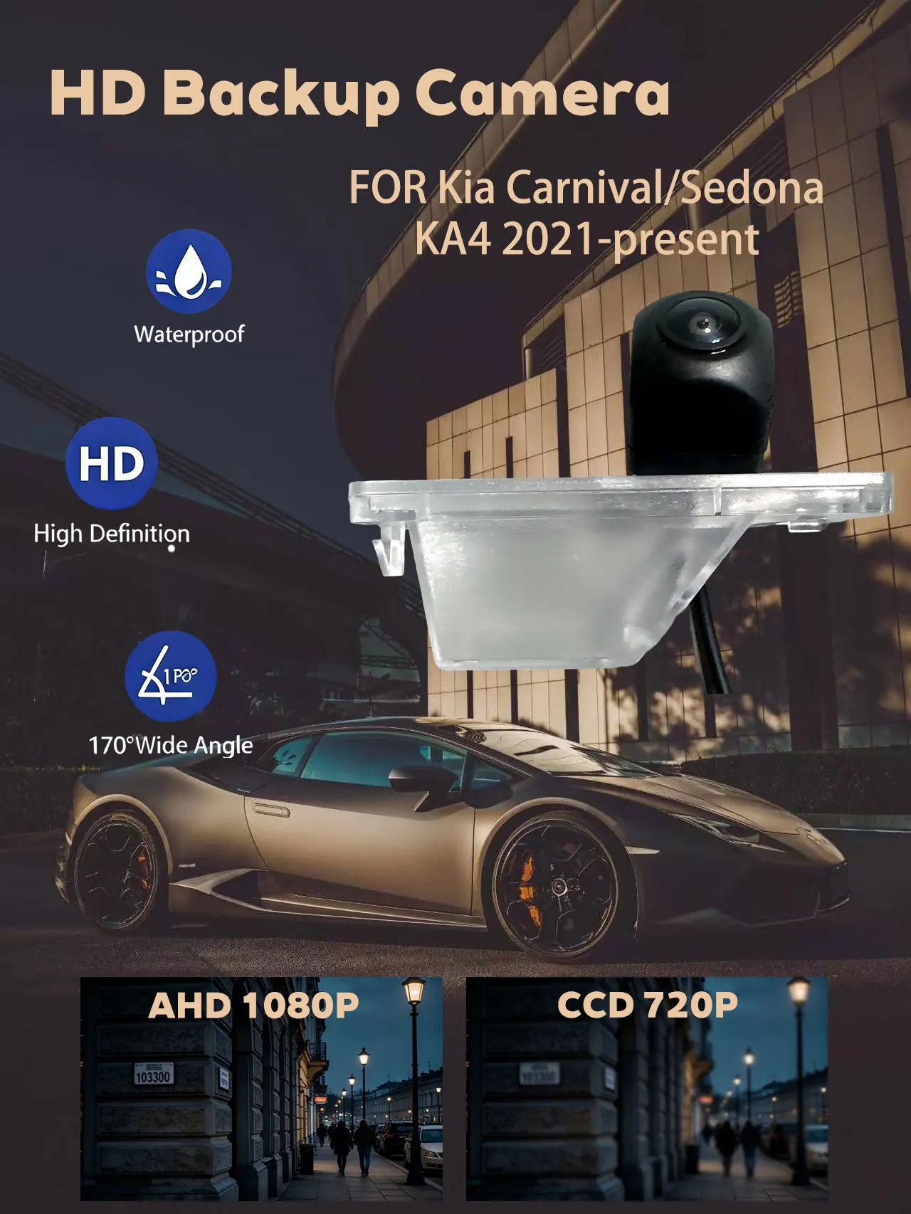 For Kia Carnival/Sedona KA4 2021-present CCD 720P & AHD 1080P Available HD Waterproof Night Vision Rear View Backup Camera