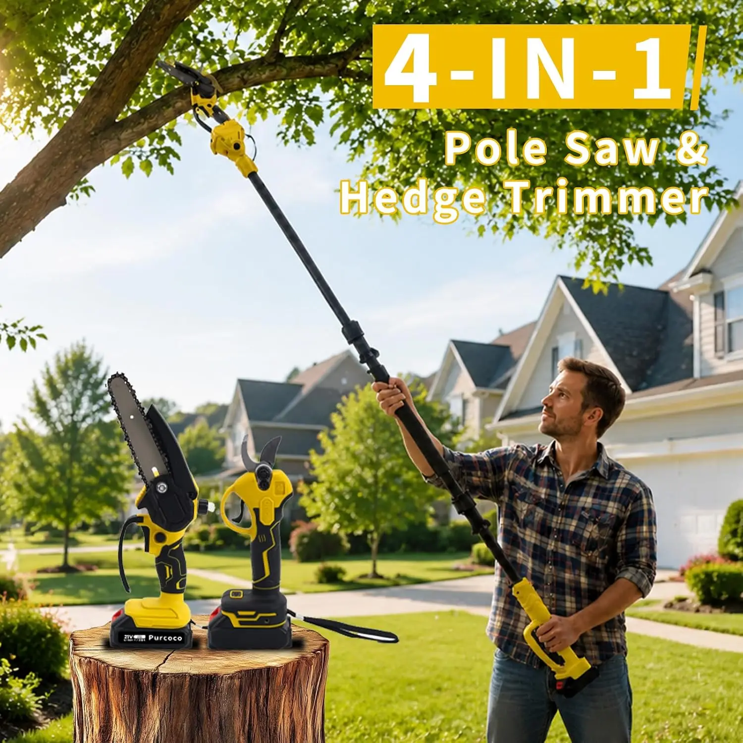Cordless 4-in-1 Pole Saw and Electric Pruning Shears Kit with 6-Inch Brushless Mini Chainsaw, 4.1-8.2 FT Telescopic Pole