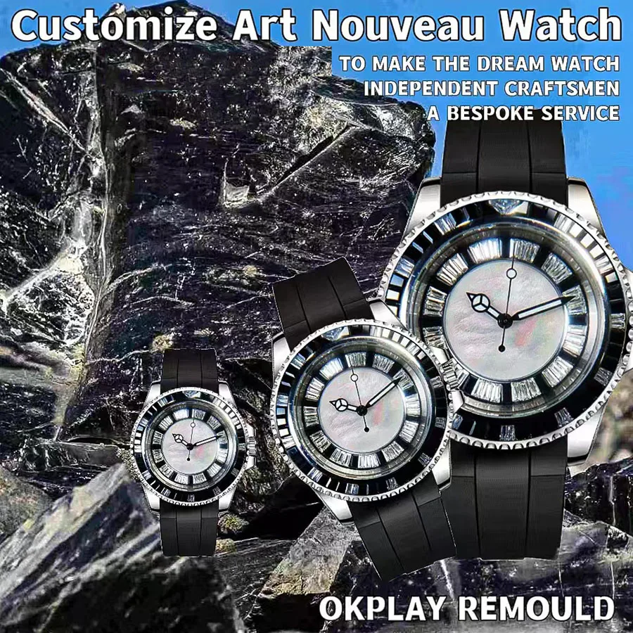 OKPLAY Men Automatic Watch 40mm Customized Modified Mechanical Wristwatch 10ATM Waterproof Luminous NH35 Fluororubber Strap