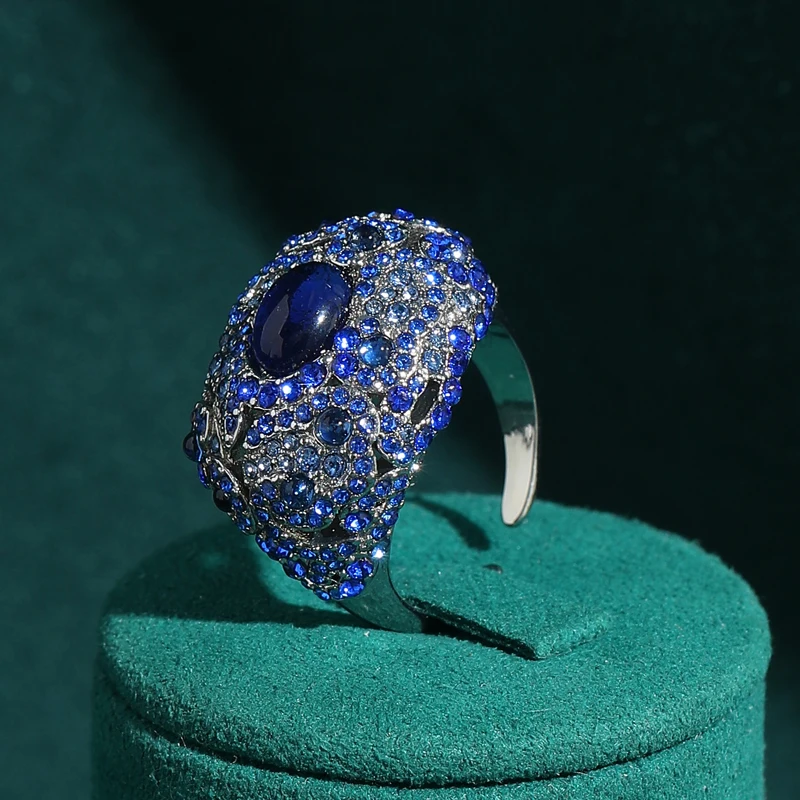 

Vintage Glass Blue Rings for Woman Silver Color Rhinestone Accessories 2026 Trends Classic Engagement High Quality Jewelry Brand