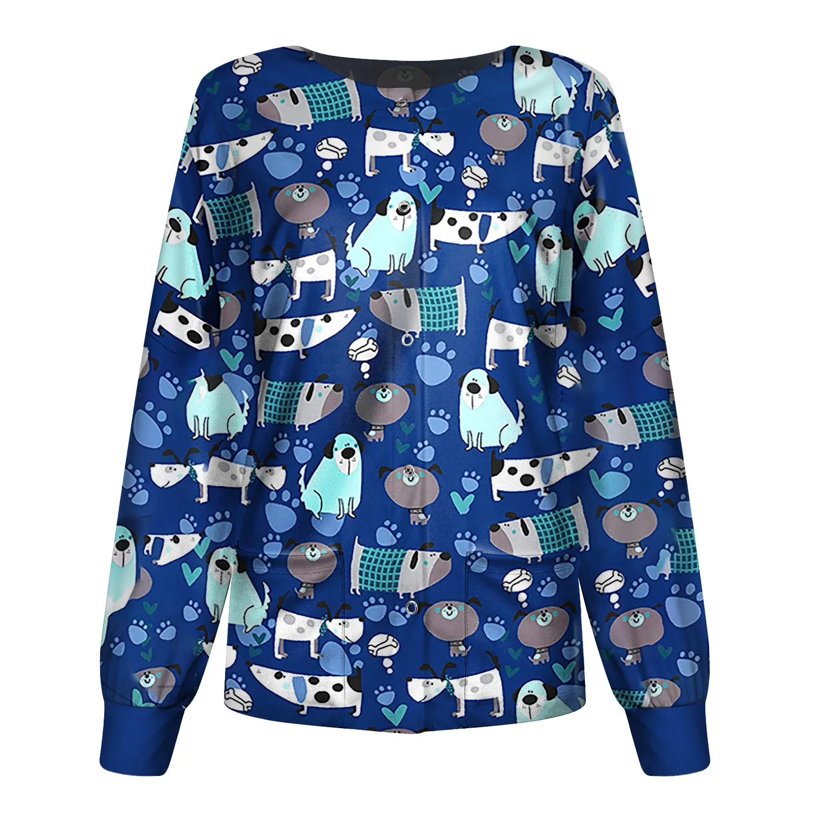 2024 Autumn/Winter New Printed Round Neck Pullover Long Sleeves Nurse Wear Sweater For Women