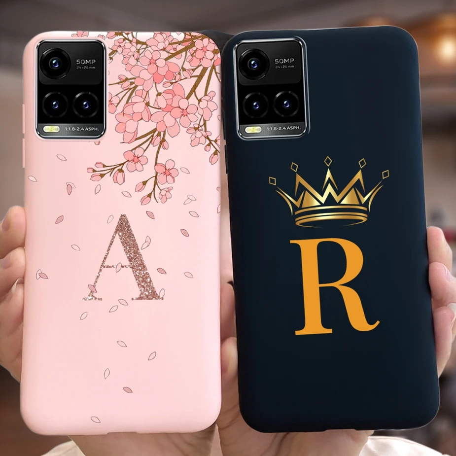 For Vivo Y21 Y21s Case V2110 V2111 Cute Crown Letters Cover Matte Phone Cases For Vivo Y33s Vivo Y21s Y 21 s VivoY21 Soft Fundas