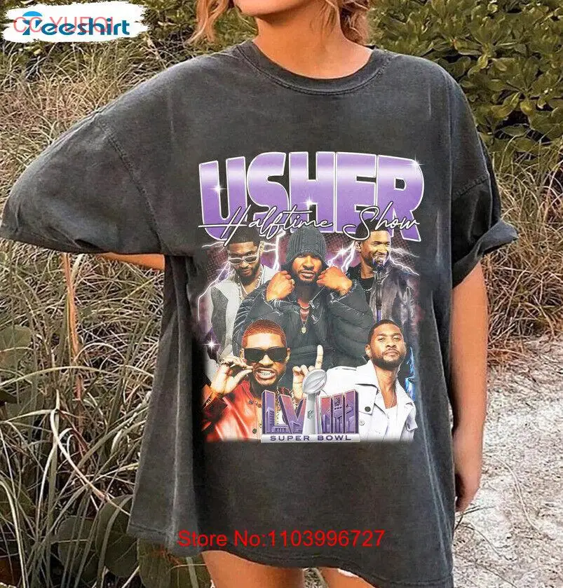 Usher Superbowl Shirt, Rapper Usher Chacoal Color Reprint AN34673