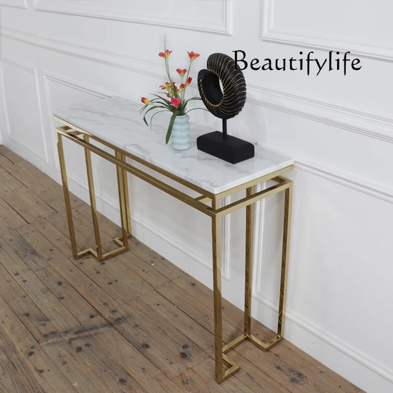 

Nordic simple stainless steel marble entrance table entrance hall display table aisle corridor case