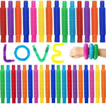 10/20/30PCS สีสัน Pop Tube Rainbow Fidget ของเล่น Telescopic Tube ความเครียดบรรเทาของเล่นพลาสติกยืดท่อ Decompression ของเล่นของขวัญ