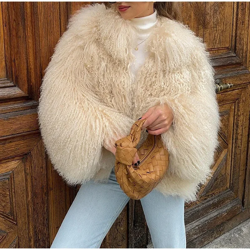 Faux Fur Coats Women Open Stitch Thick Warm Coat Round Neck Maxi Short Outerwear Elegant Warm Autumn Winter White Streetwear