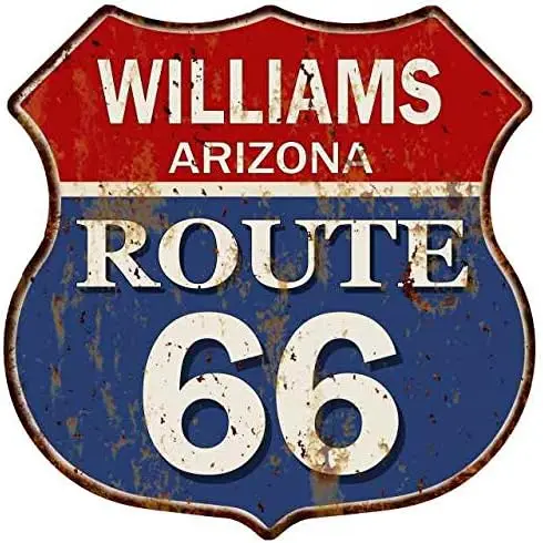 WILLIAMS, ARIZONA Route 66 Shield Metal Sign Man Cave Ga12 x 12 High Gloss Metal 211110013018