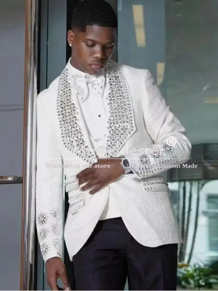 

Изысканный костюм с бриллиантами и камнями, мужской деловой костюм с цветочным принтом, 3-х предметный свадебный смокинг для жениха, индивидуальный мужской банкетный костюм, Trajes de Hombre