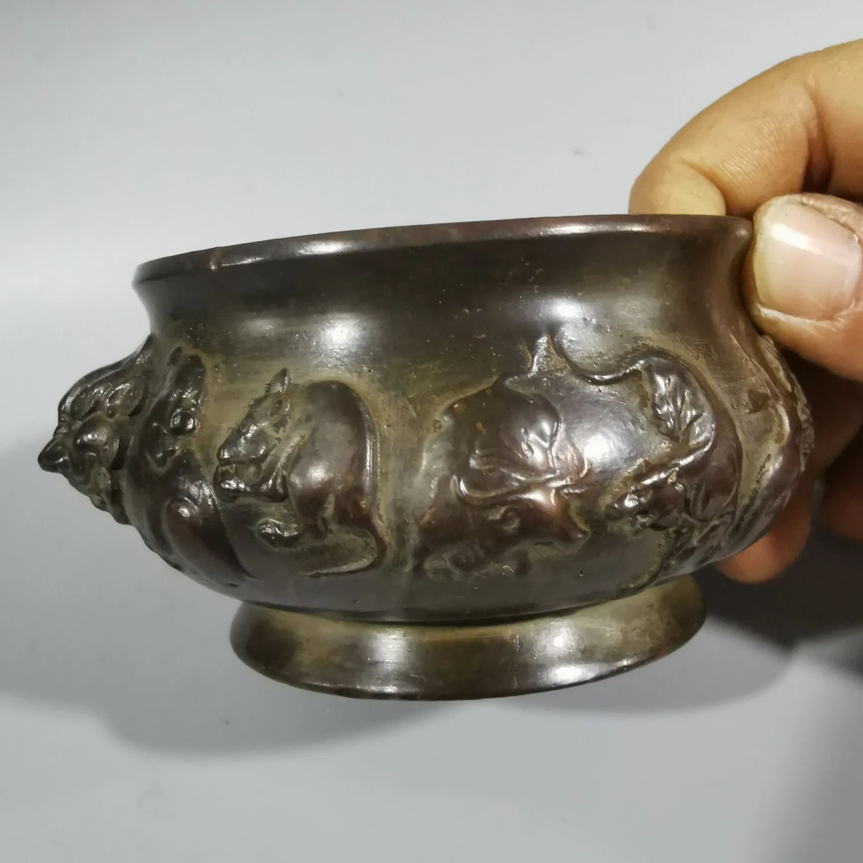 Antique Copper Cylinder Crafts Retro Incense Furnace Ashtray Cornucopia Feng Shui Home Decoration Art Sculpture