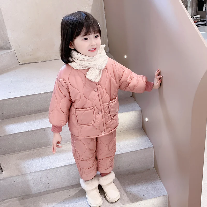 12 Styles Kids Girls Winter Sets 2pcs Long Sleeved Thick Warm Cotton Coat+Pant 2022 New Autumn Padded Children Outfit Suits