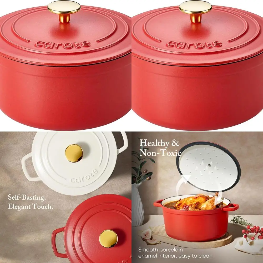 

4-Quart Heavy-Duty Cast Iron Dutch Oven with Lid, Perfect for Baking, Braising, and Roasting, Non-Toxic, Oven Safe up to 500°F,