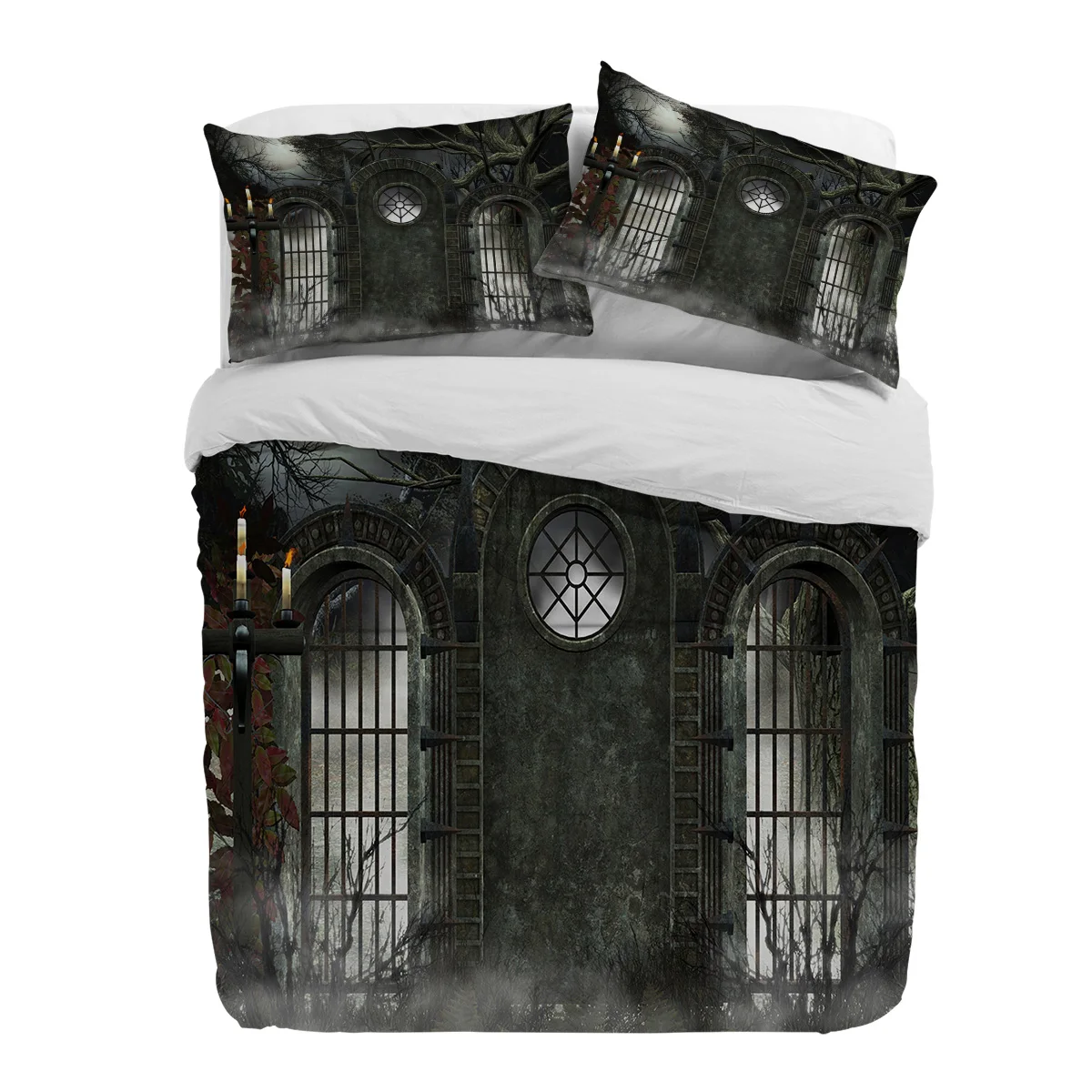 Gate Mystery Dark Halloween Horror Forest 3pcs Duvet Cover Set Pillow Case Double Comforter Bedding Set Quilt Cover Couple Bed