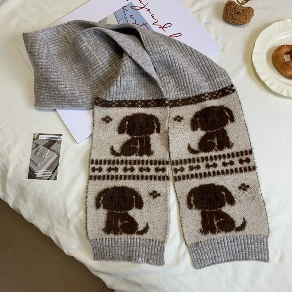 Sweet Cool Cartoon Cat Knitted Scarf Jacquard Cold Protection Puppy Cycling Neckerchief Japanese Style Fluffy Winter Wool Scarf