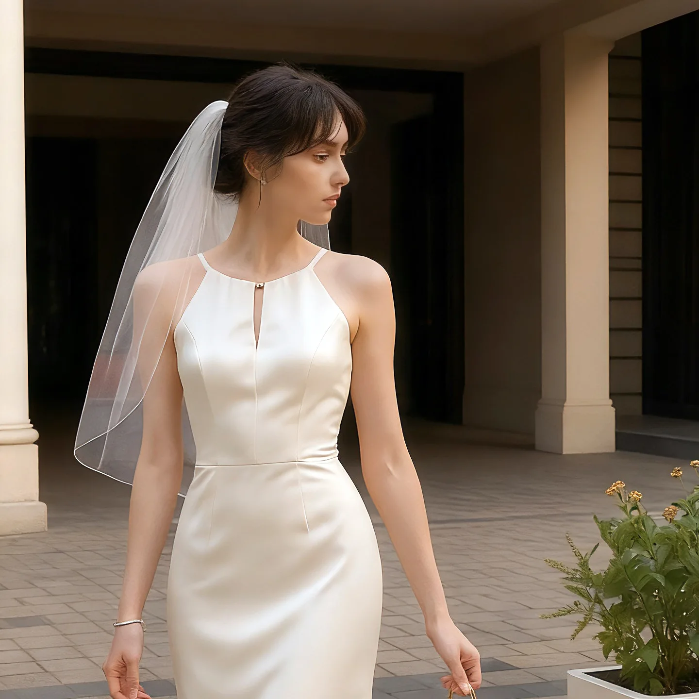 V547 Simple Single-Layer Edge-Locking Bridal Veil, Bridal Wedding Party Photo Prop Headpiece