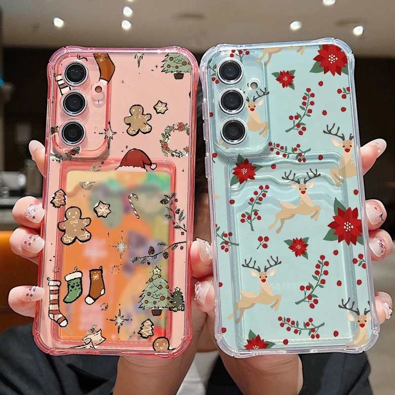 Custodia per telefono in TPU con tasca per carte per Samsung Galaxy A17 A56 A16 A36 A55 A15 A25 A35 A26 A54 5G Cover morbida stampata con cuore d'amore alce carino