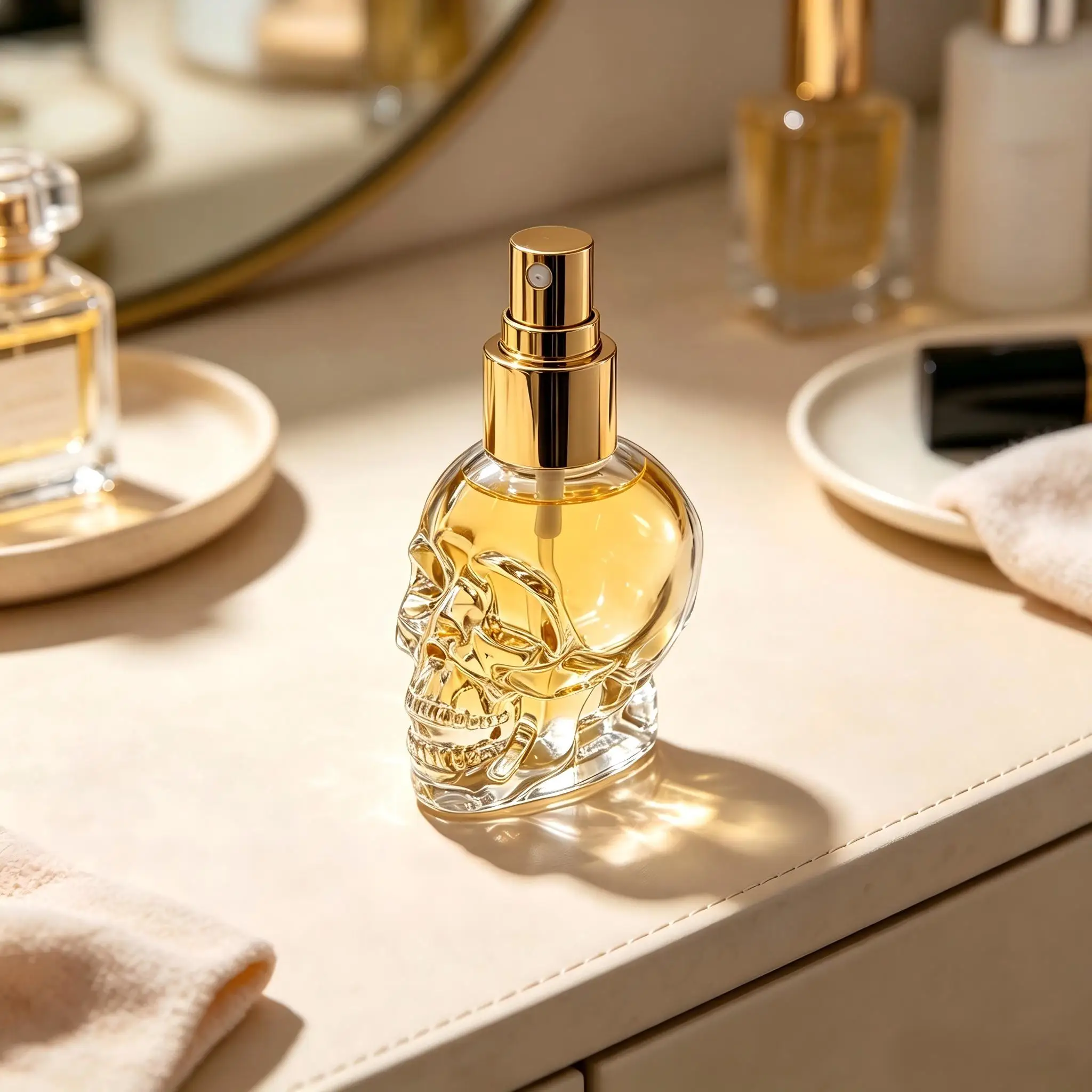 30 ml 3D-Totenkopf-Form Glas-Parfümzerstäuber, nachfüllbarer Feinsprühzerstäuber, transparenter Glasbehälter, tragbarer Kosmetikbehälter für Parfüm – Detail 6