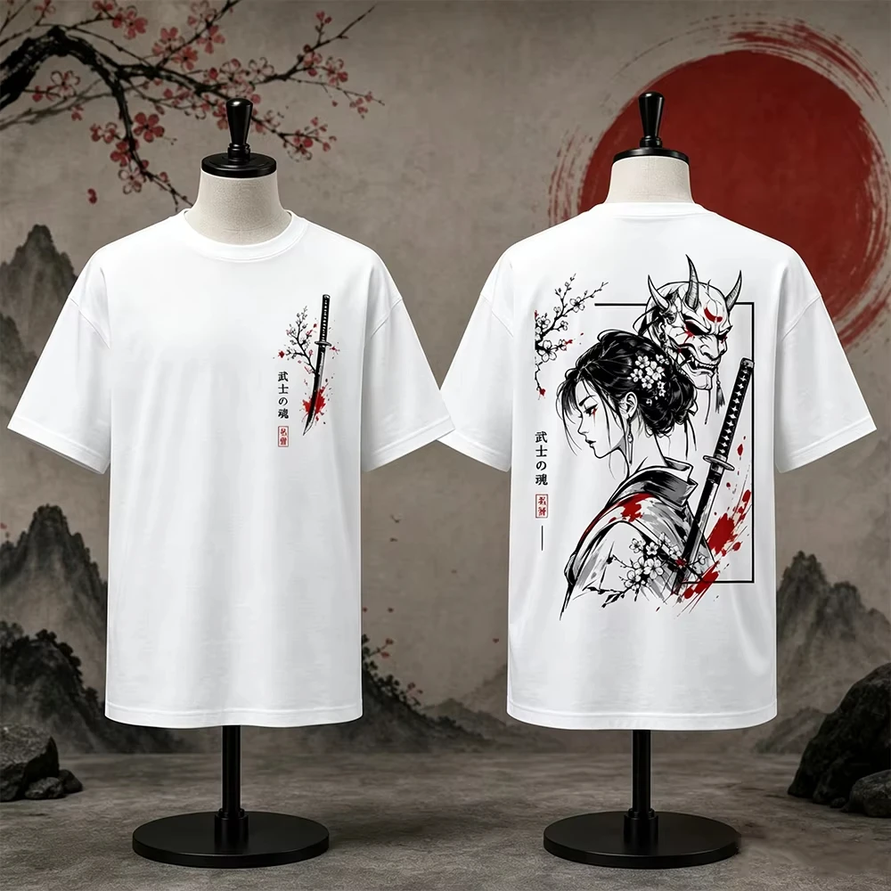 Camiseta Unisex con Estampado 3D de Máscara de Geisha Japonesa, Secado Rápido, Transpirable, Talla Grande, Ropa Casual de Moda Urbana, Ropa para Padres e Hijos