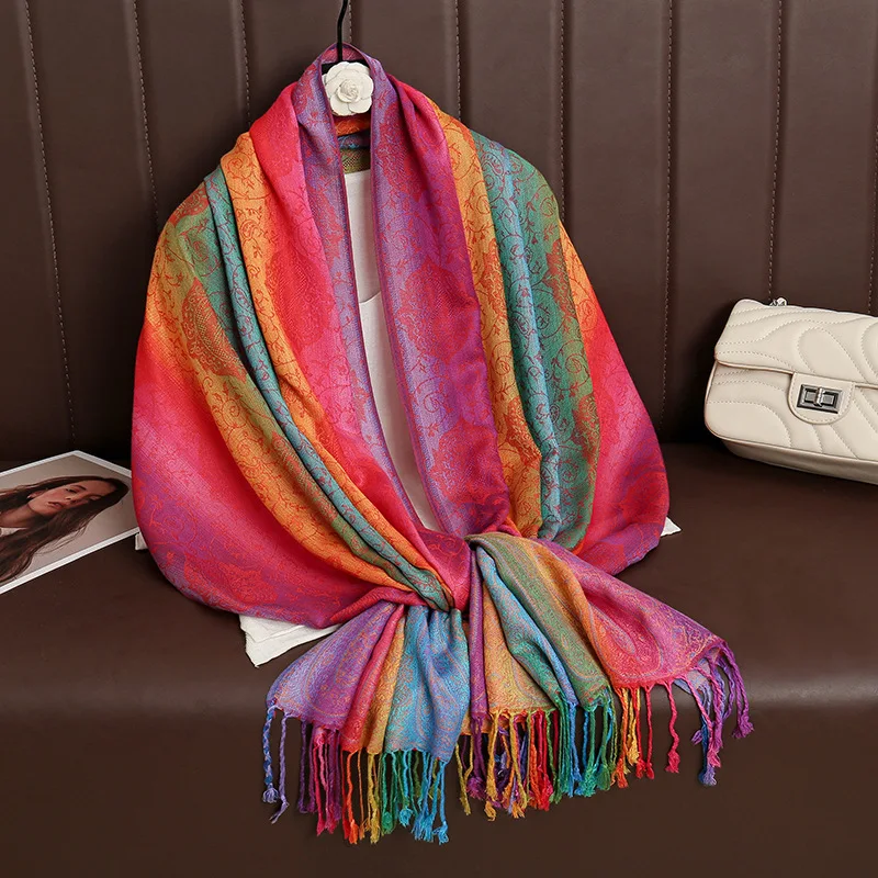 

2024 Luxury Brand Cashmere Women Scarf Printed Winter Warm Shawl and Wraps Pashmina Long Jacquard Paisley Female Foulard