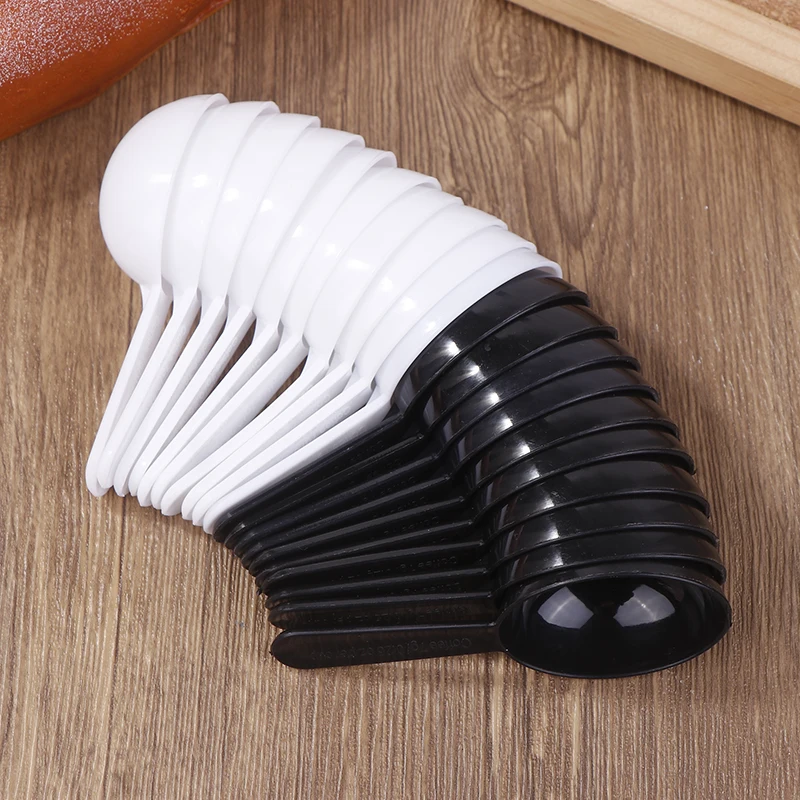 C 10Pcs Black White Measuring Teaspoon Scoop Plastic 7g 15ml Measuring Spoons Milk Powder Spoon Coffee Beans Container Scoops