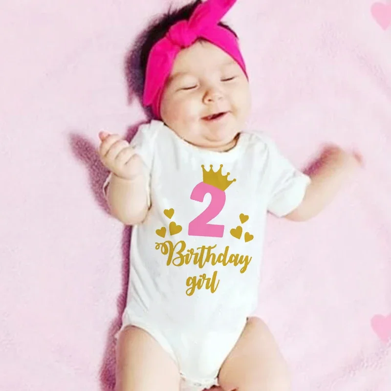 

My 2st Birthday Newborn Summer Bodysuit Infant Body Baby Princess Short Sleeve Jumpsuit Baby Girl Birthday Party Outfits Clothes