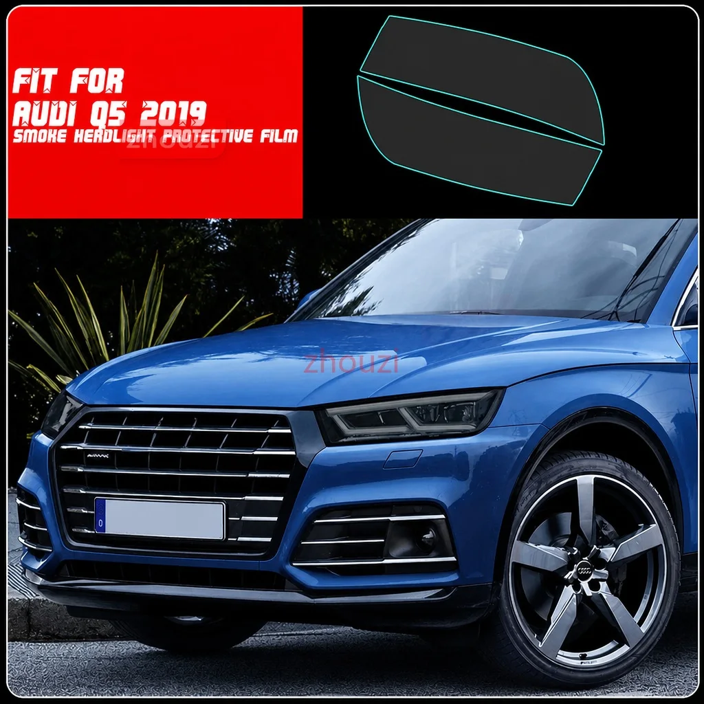 New Car LH+RH Smoke TPU Headlights Protective Precut Film Sticker Cover Trim Fit For Audi Q5 2019