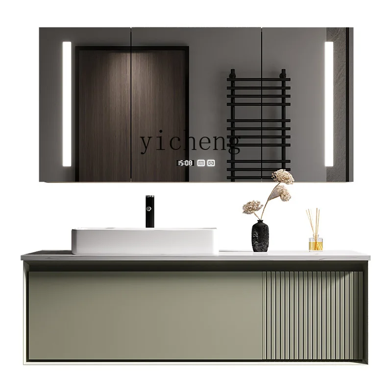 

Xc Bathroom Cabinet Combination Light Luxury Stone Plate Washbasin Bathroom Sink Solid Wood Modern Custom Wash Basin