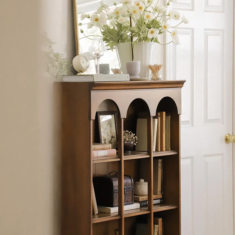 Strictly selected locker French retro floor-to-ceiling solid wood bookcase, living room storage bookshelf, small apartment figu