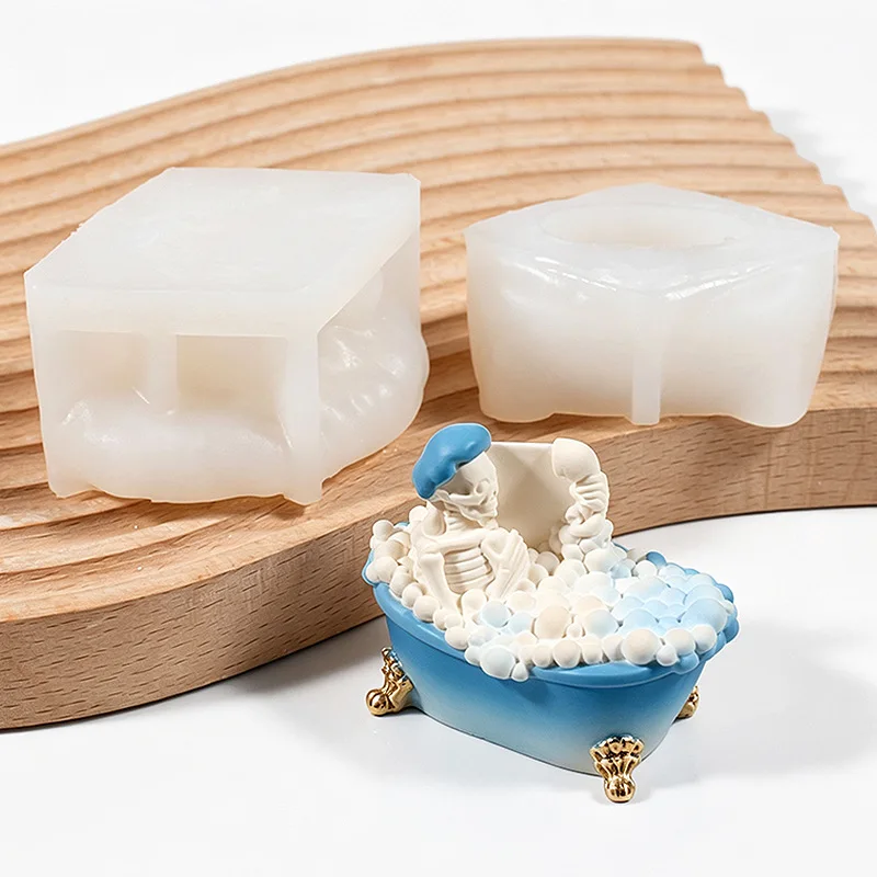 Human Skeleton Ghost Bathtub Storage Box Silicone Mold DIY Halloween Decor Candle Cup Jar And Lid Casting Plaster Resin Mold - view 5