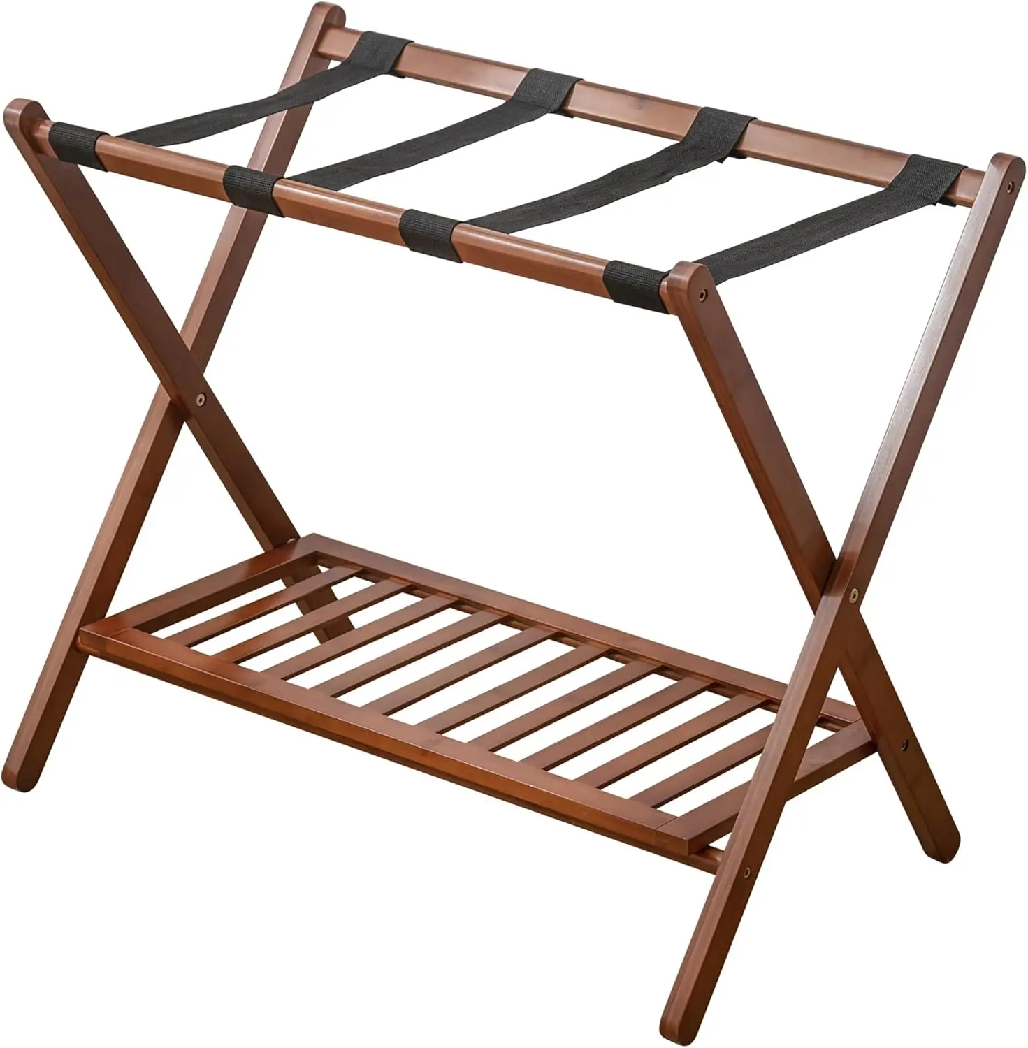 

！@Combohome Hotel Suitcase Stand Shoe Storage Shelf 2 Tier Foldable Bamboo Luggage Rack With Laundry Bag for Guest Room