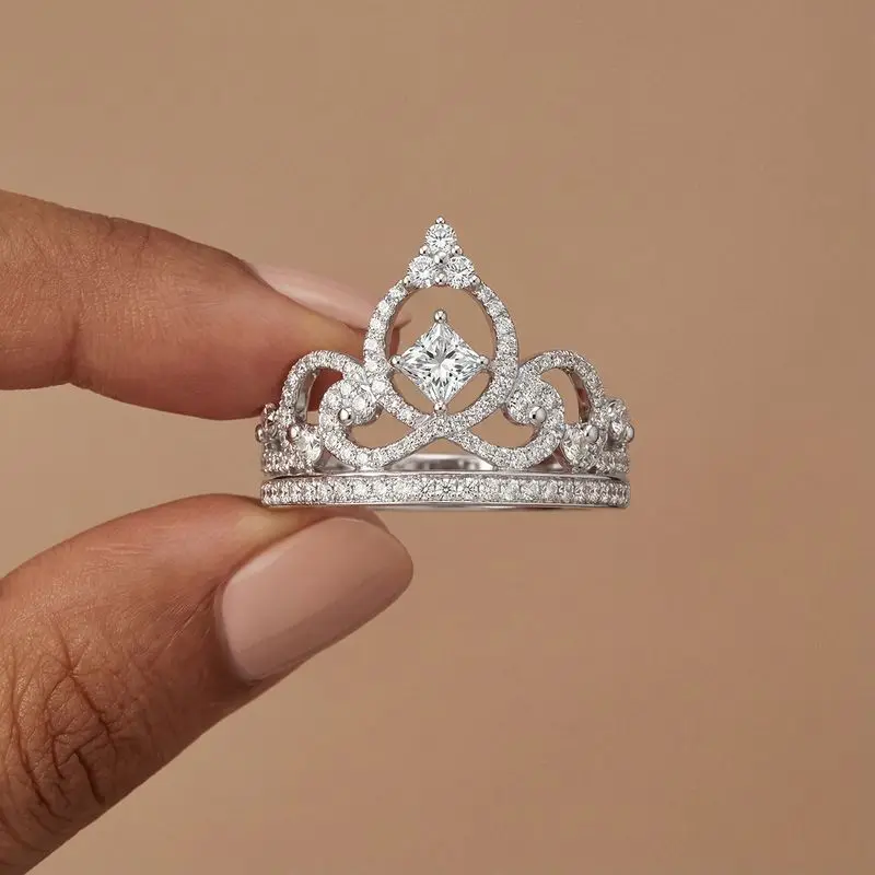 

Daily Wear Elegant Crown Cubic Zircon Rings for Women Silver Colour High Quality Female Accessories Wedding Party Jewelry