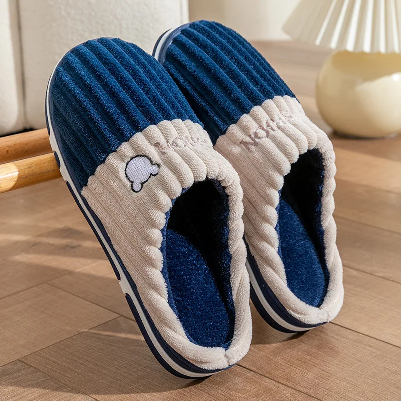 Cotton slippers for men winter home indoor anti slip simple confinement shoes warm home couple women